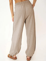 Women's Fashion Solid Color Pit Strips Wide Leg Drawstring Pants for Women