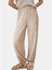 Women's Fashion Solid Color Pit Strips Wide Leg Drawstring Pants for Women