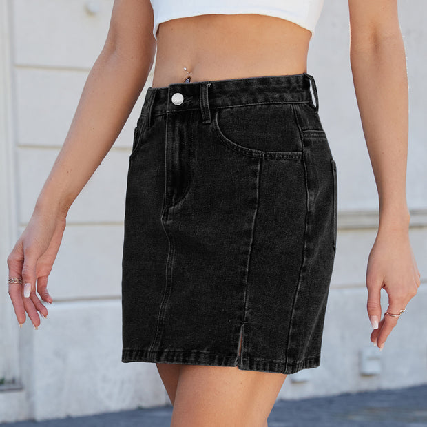 European and American fashion slit denim bag hip skirt short skirt for women