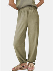 Women's Fashion Solid Color Pit Strips Wide Leg Drawstring Pants for Women