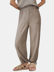 Women's Fashion Solid Color Pit Strips Wide Leg Drawstring Pants for Women