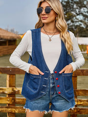 Fashion heart button trendy denim sleeveless vest for women