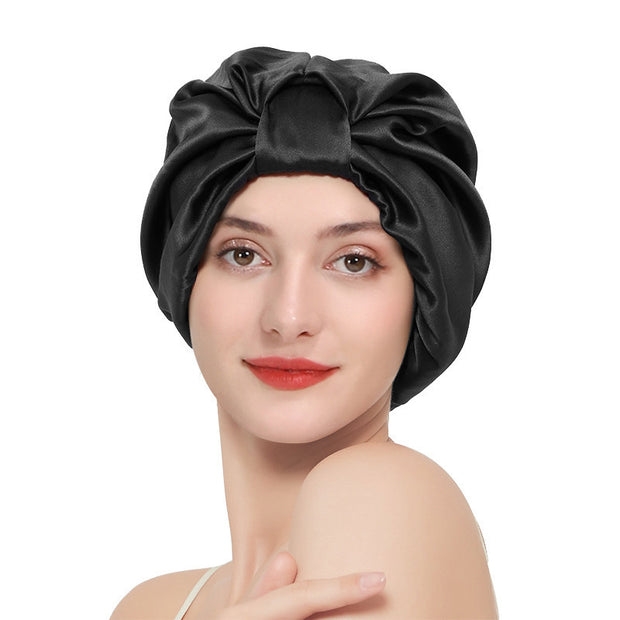 Double layer elastic simulation silk beauty makeup satin knotted hair care home French nightcap