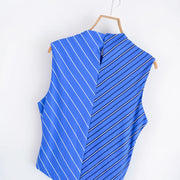 Fashion Half High Collar Zipper Striped Dress for Women