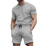 Summer men's short sleeved sports and leisure patchwork round neck fitness suit