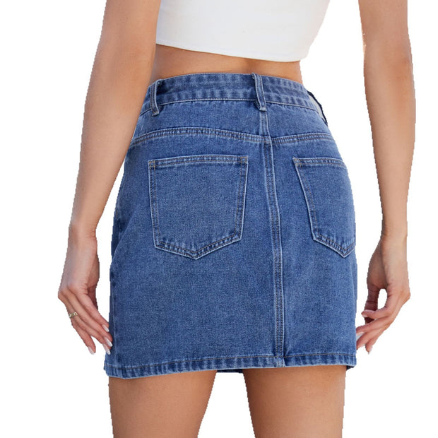 European and American fashion slit denim bag hip skirt short skirt for women